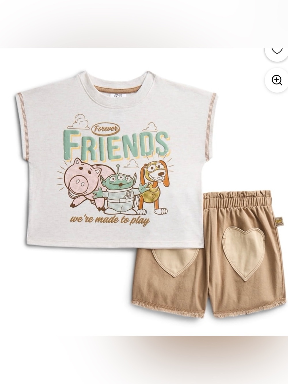 Disney Pixar Toy Story Girls 12M 2 Piece Graphic Tee Heart Pocket Shorts NWT